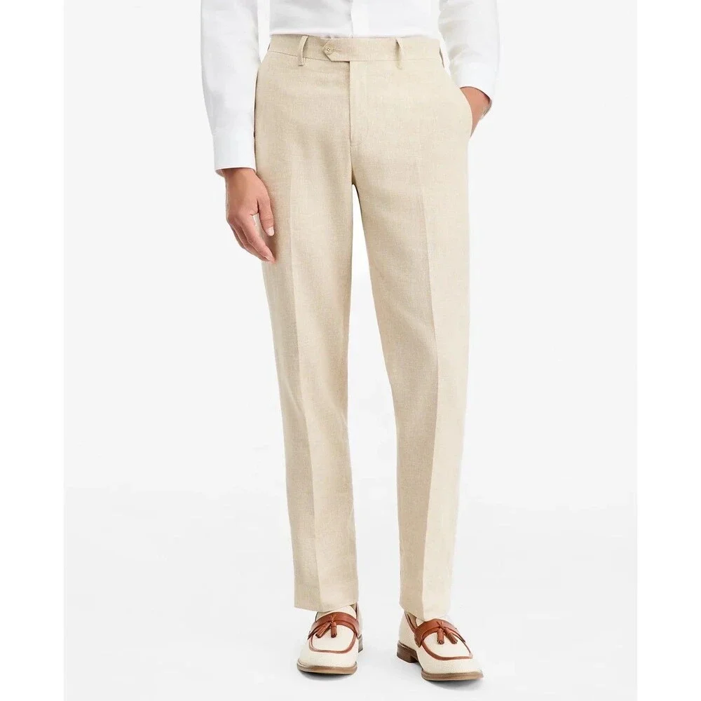 $495 NEW BAR III MENS 42R NATURAL LINEN SLIM 2 PIECE SUIT WITH DRESS PANTS 36X32